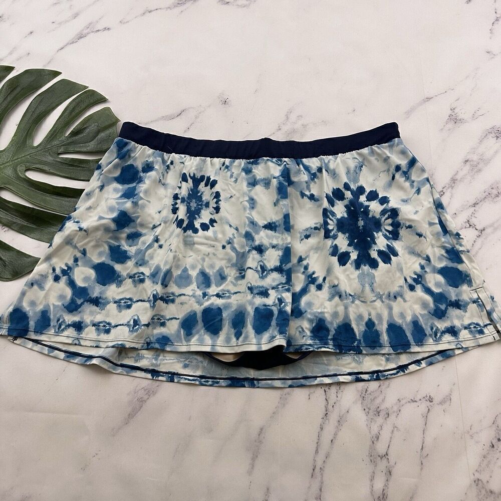 Cacique Swim Womens Skirted Bikini Bottoms Plus Size 24 Blue White Tie Dye